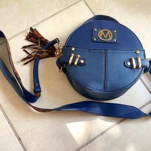 Navy Blue Bag with Leopard Removable Strap